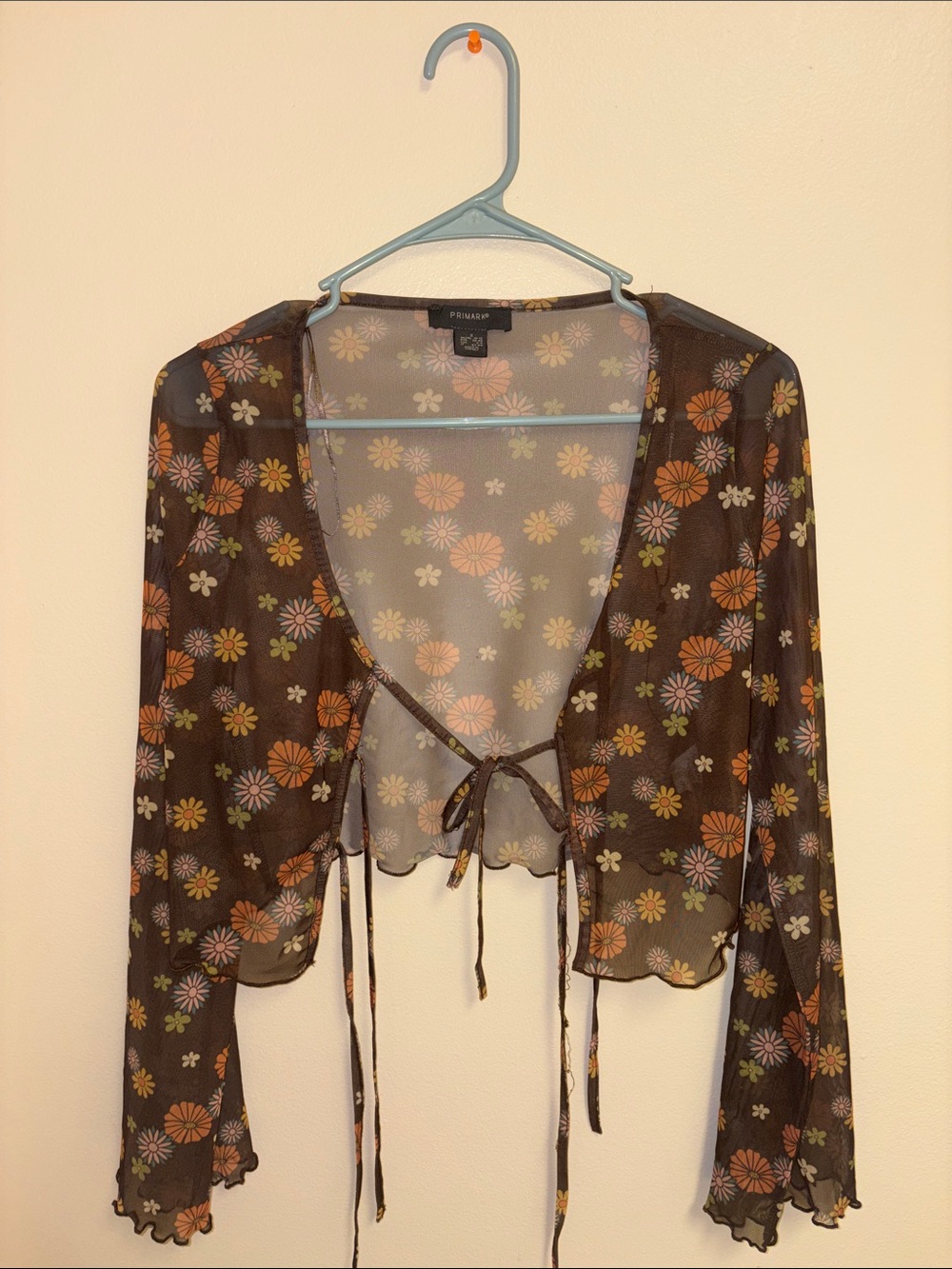 Primark Brown Sheer Floral Tie-Front Cropped Tunic